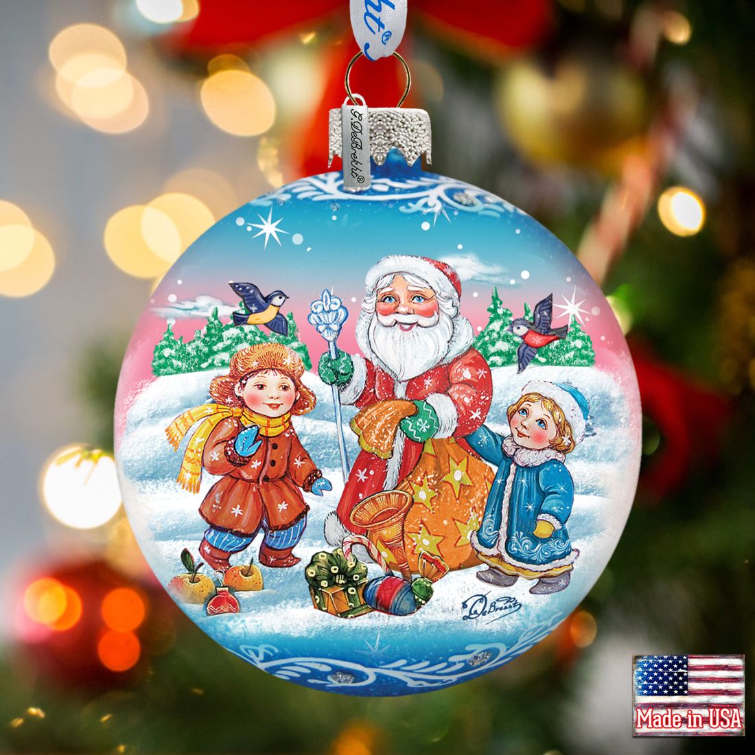 Gift Giver Santa Ball Glass Ornament by G. DeBrekht - Christmas Santa Snowman Decor - 73319