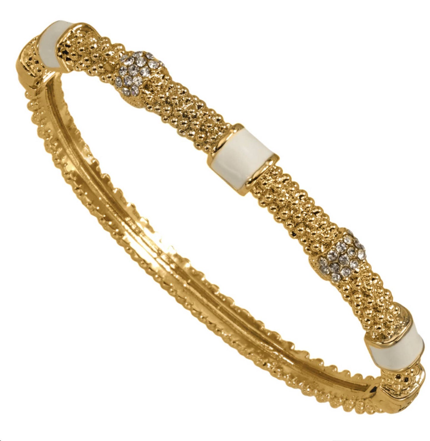 Bracelet jonc en onyx blanc doré et cristaux « Best Kept »