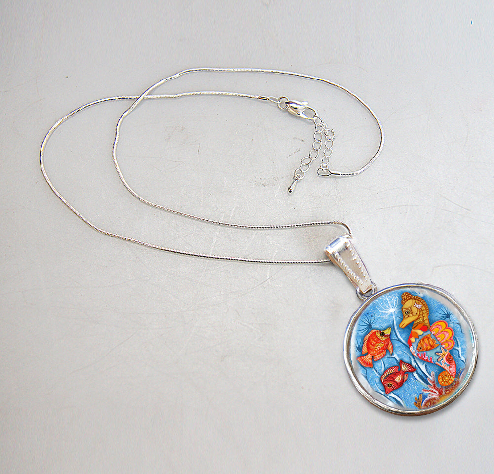 Seahorse Silver Plated Mother of Pearl Jewelry Pendant Necklace Coastal - 44045