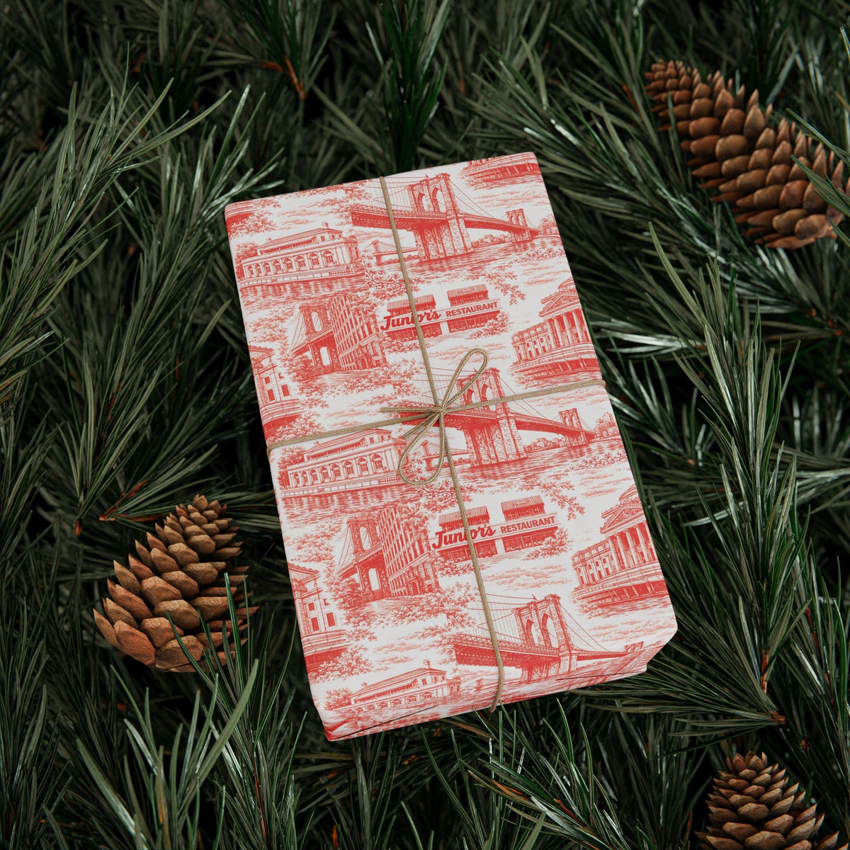 Brooklyn NYC Red Toile Gift Wrapping Papers Chinoiserie New York City Gift Wrap Brooklyn Bridge Prospect Park Junior's DUMBO Museum