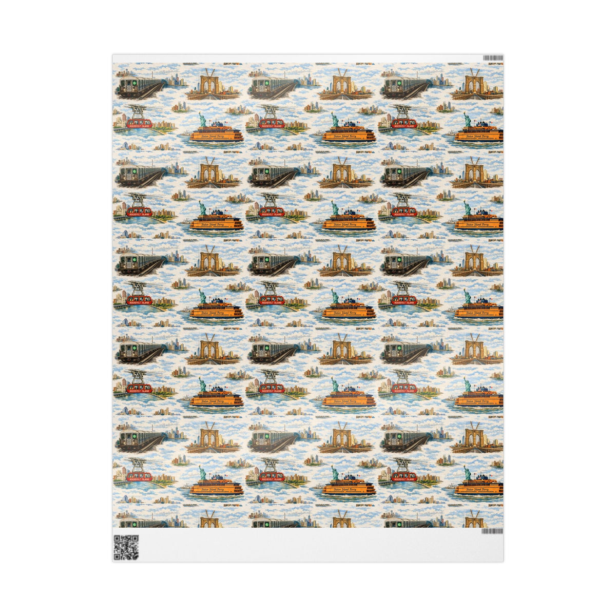 NYC Commuter Bridge & Tunnel Proud Toile NYC Gift Wrapping Paper | New York City Transit Subway Ferry Toile Pattern Roll