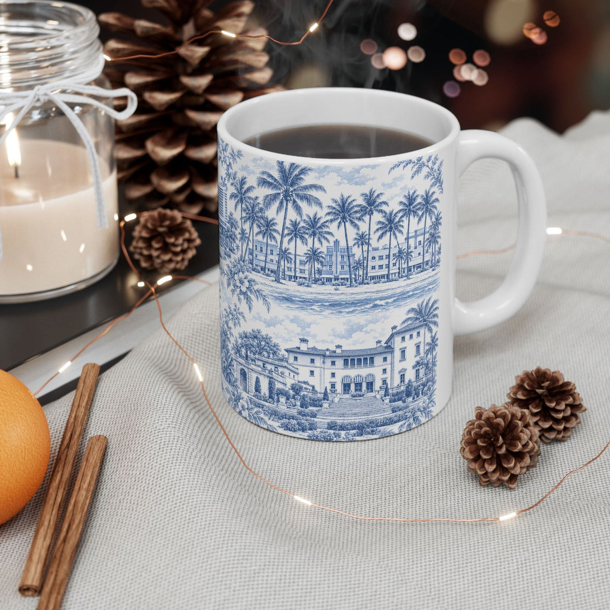 Miami Blue Toile de Jouy Ceramic Mug — Florida Chinoiserie (11oz)
