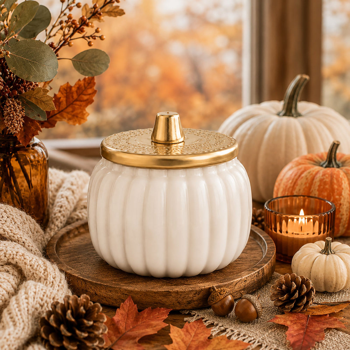 A Ivory Harvest Ceramic Pumpkin Candle