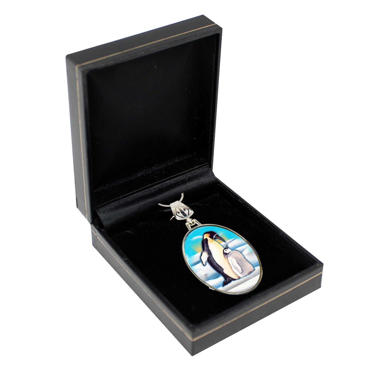 Love Coup[e Penguins Silver Plated Mother of Pearl Jewelry Pendant Necklace - 44033-2