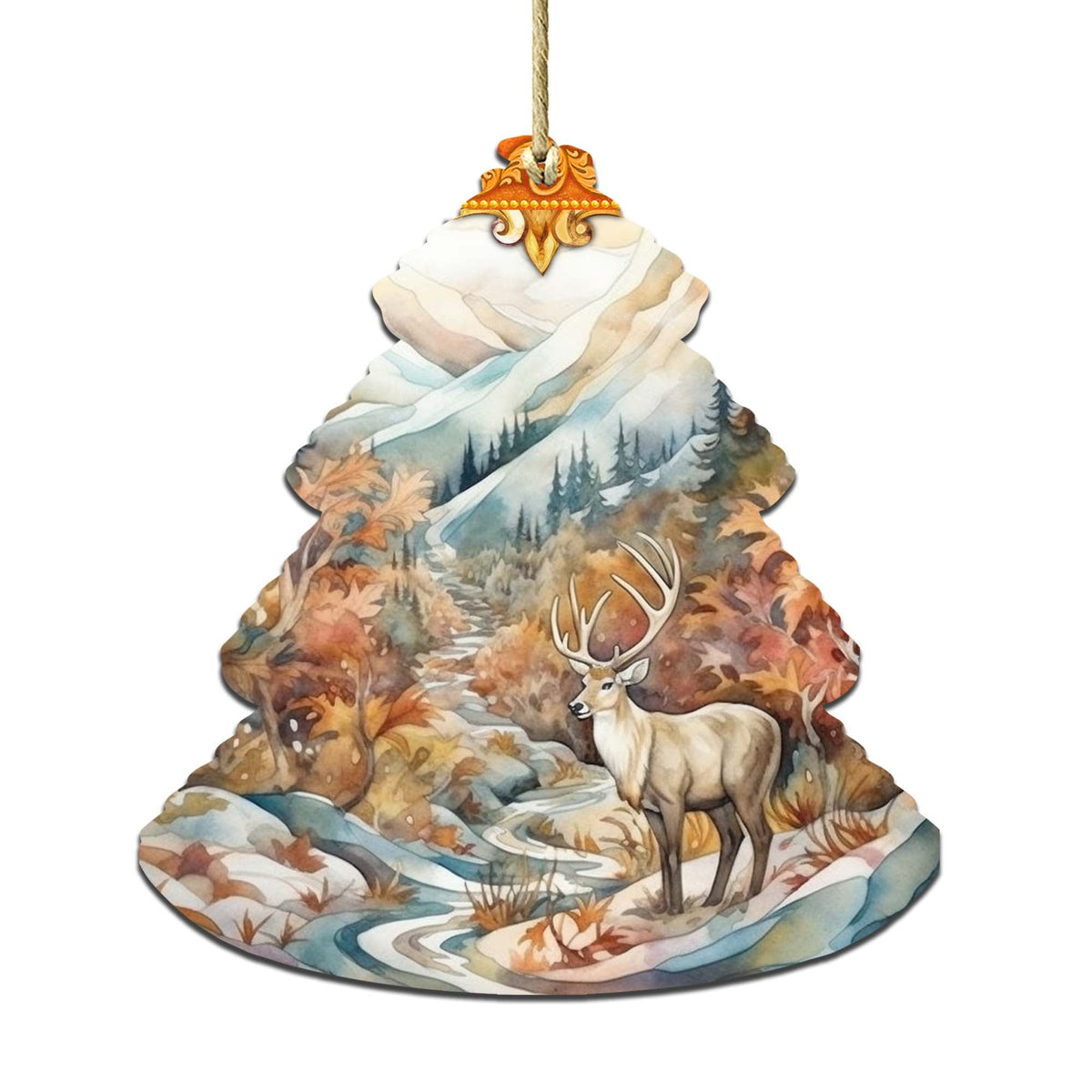 Snowy Summit Elk Tree Wooden Ornaments by G.Debrekht - Wildlife Holiday Decor - 870005