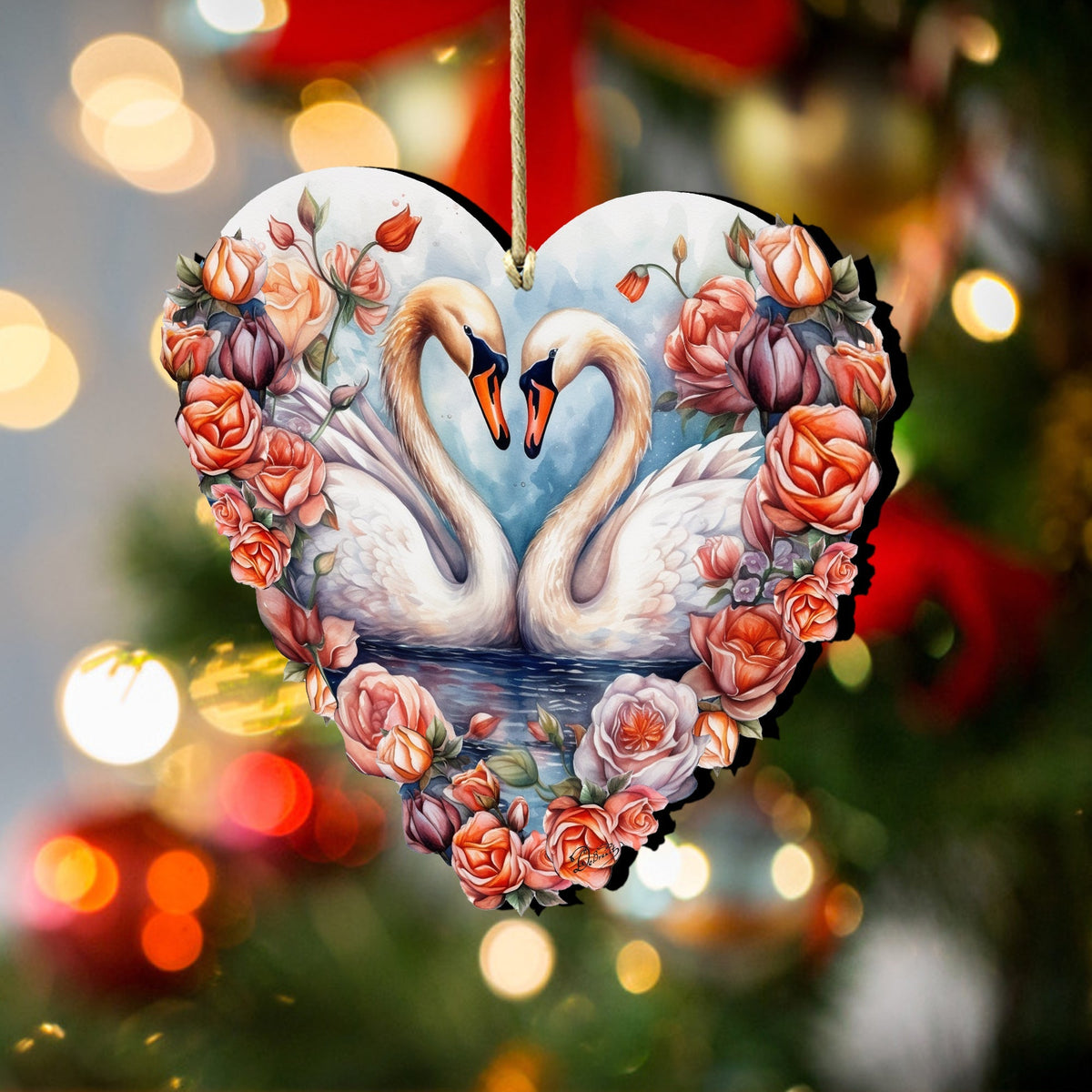 Swans Love Wooden Ornaments by G. DeBrekht Love Kids Family Decor - 8611038