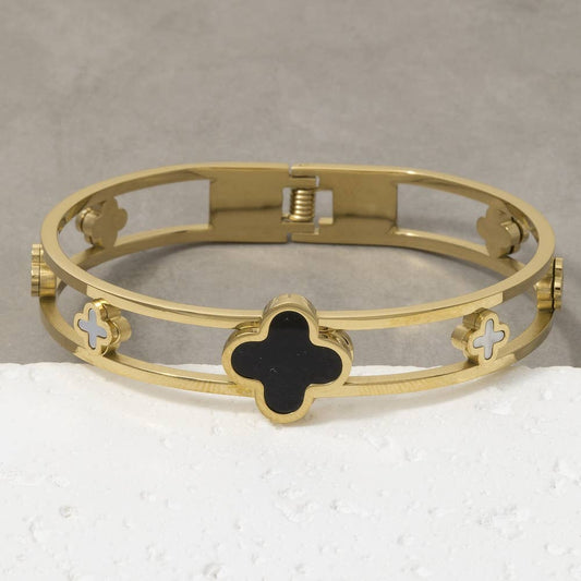Anarchy Street Onyx And Mop Clover Station Hinged Bangle Bracelet