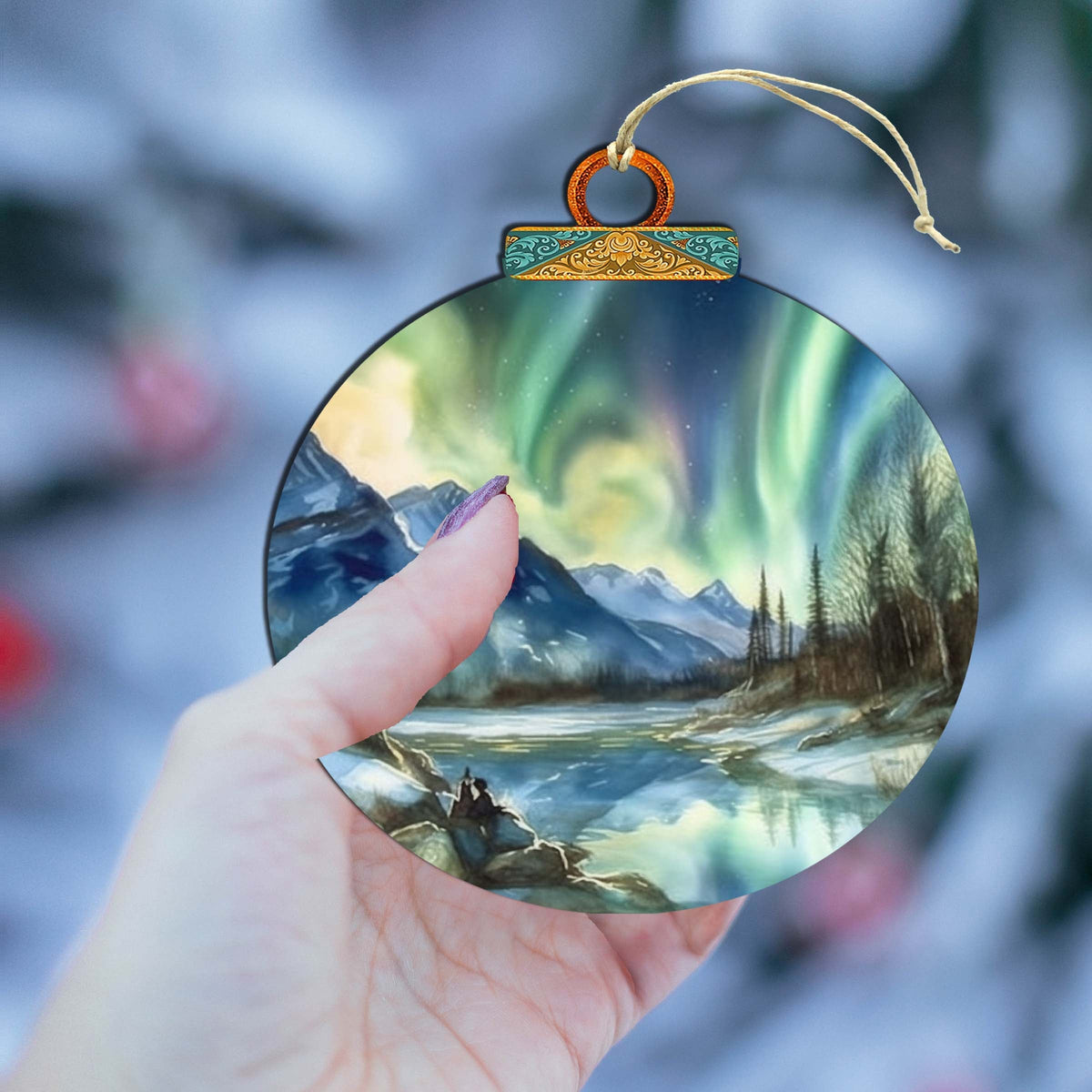 Alaskan Northern Lights Wooden Ornaments by G.Debrekht - Wildlife Holiday Decor - 870039