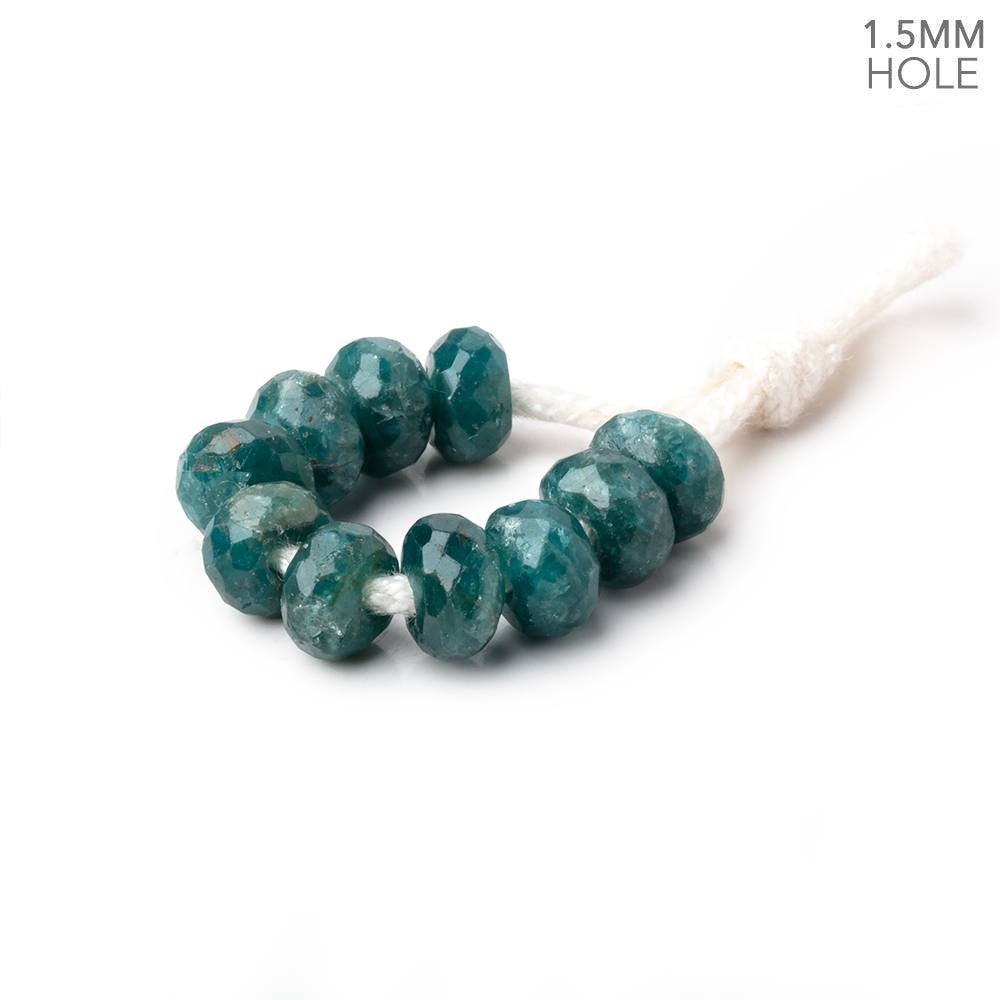 6mm Neon Blue Apatite 1.5mm Large Hole Faceted Rondelle Bead Set of 10