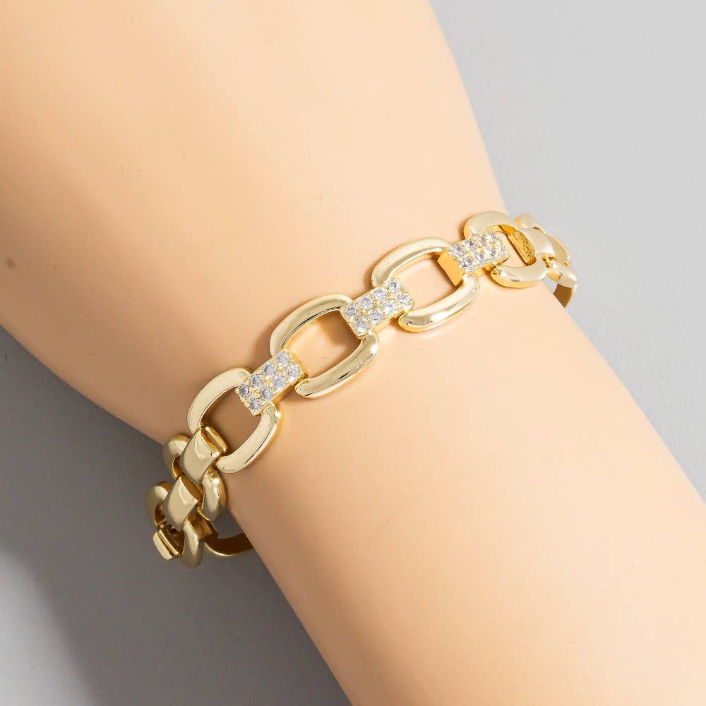 The Looks by Fame Gold Dipped CZ Pave Chain Bracelet