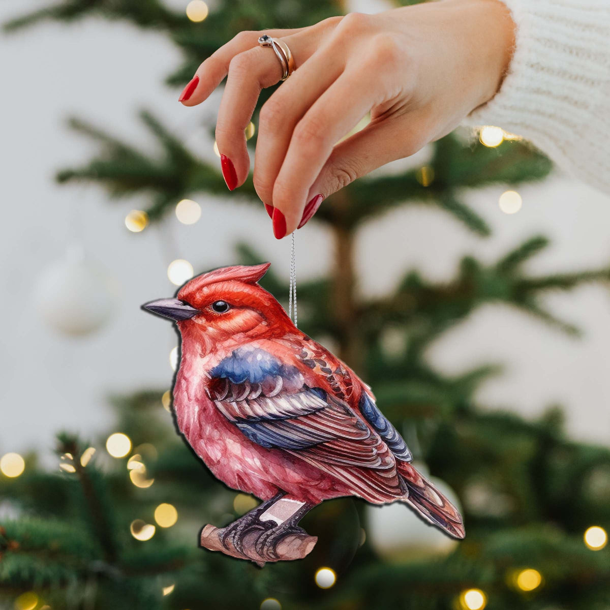 Red Forest Bird Wooden Ornaments by G.Debrekht - Wildlife Holiday Decor - 8710005-1