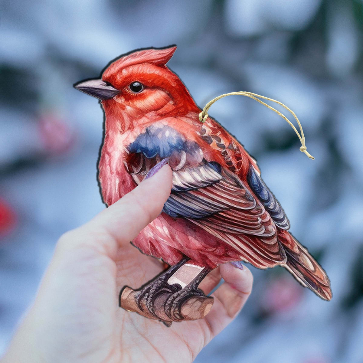 Red Forest Bird Wooden Ornaments by G.Debrekht - Wildlife Holiday Decor - 8710005-1