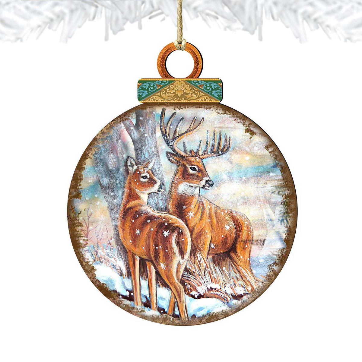 Deer's Family Ball Wooden Ornaments by G. DeBrekht - Wildlife Holiday Decor - 8025212