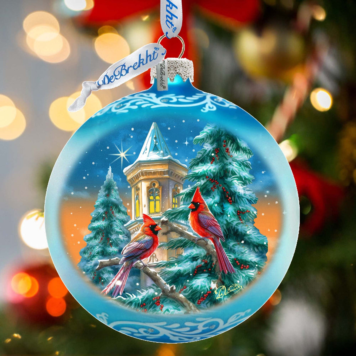 Cardinal Night Serenade Lg Glass Ornament by G.Debrekht Wildlife Holiday Décor - 73963