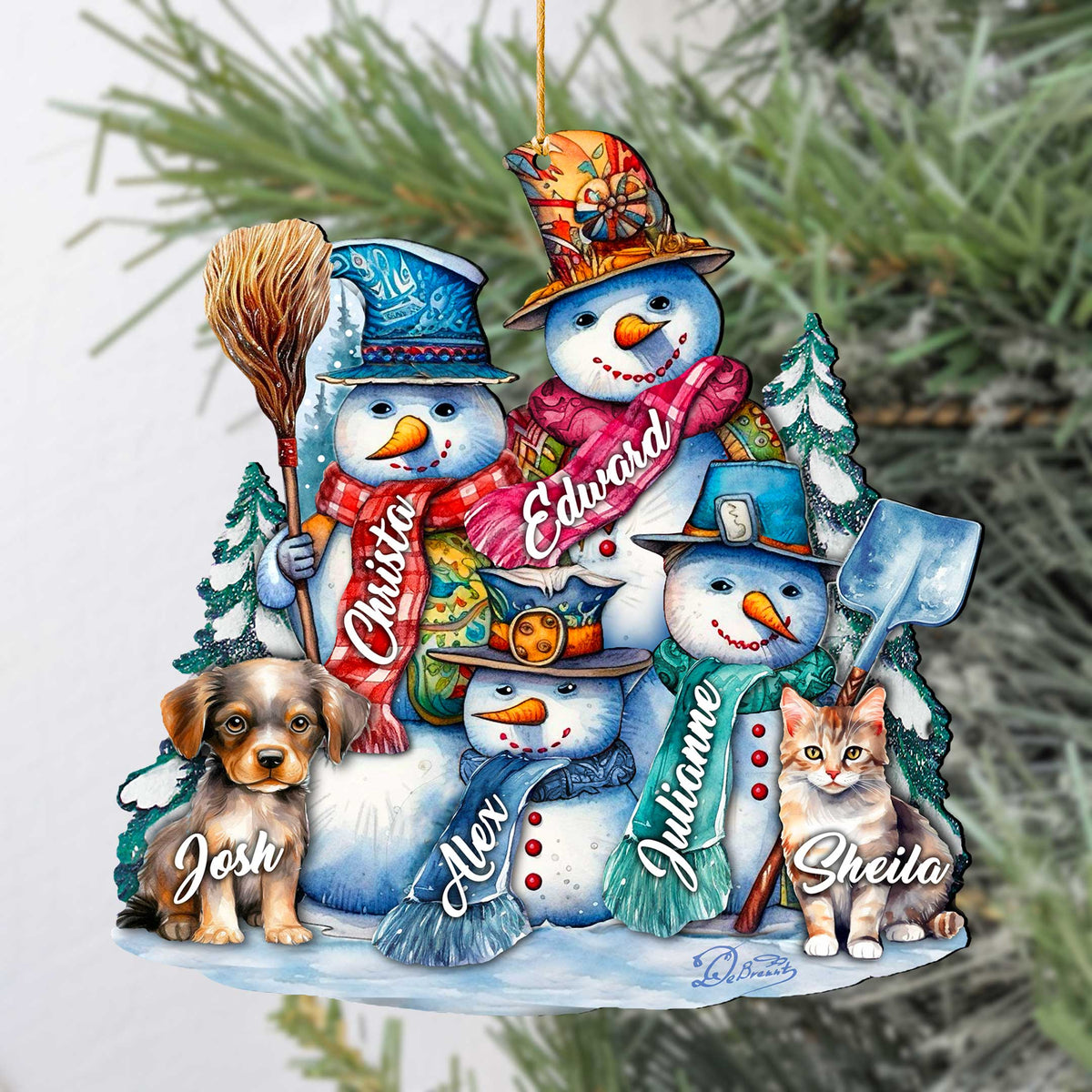 Personalized Snowman Happy Family Christmas Ornaments - Family Member Names Wooden Ornaments by G. Debrekht - Christmas Decor - 8652755P