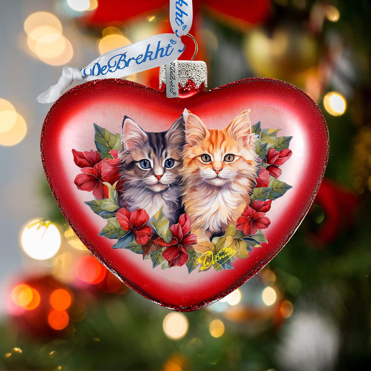 Cute Kittens Heart Glass Ornament by G. Debrekht - Christmas Décor - 753-015