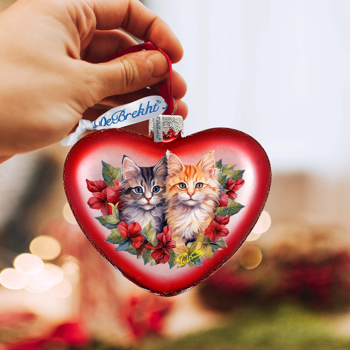 Cute Kittens Heart Glass Ornament by G. Debrekht - Christmas Décor - 753-015