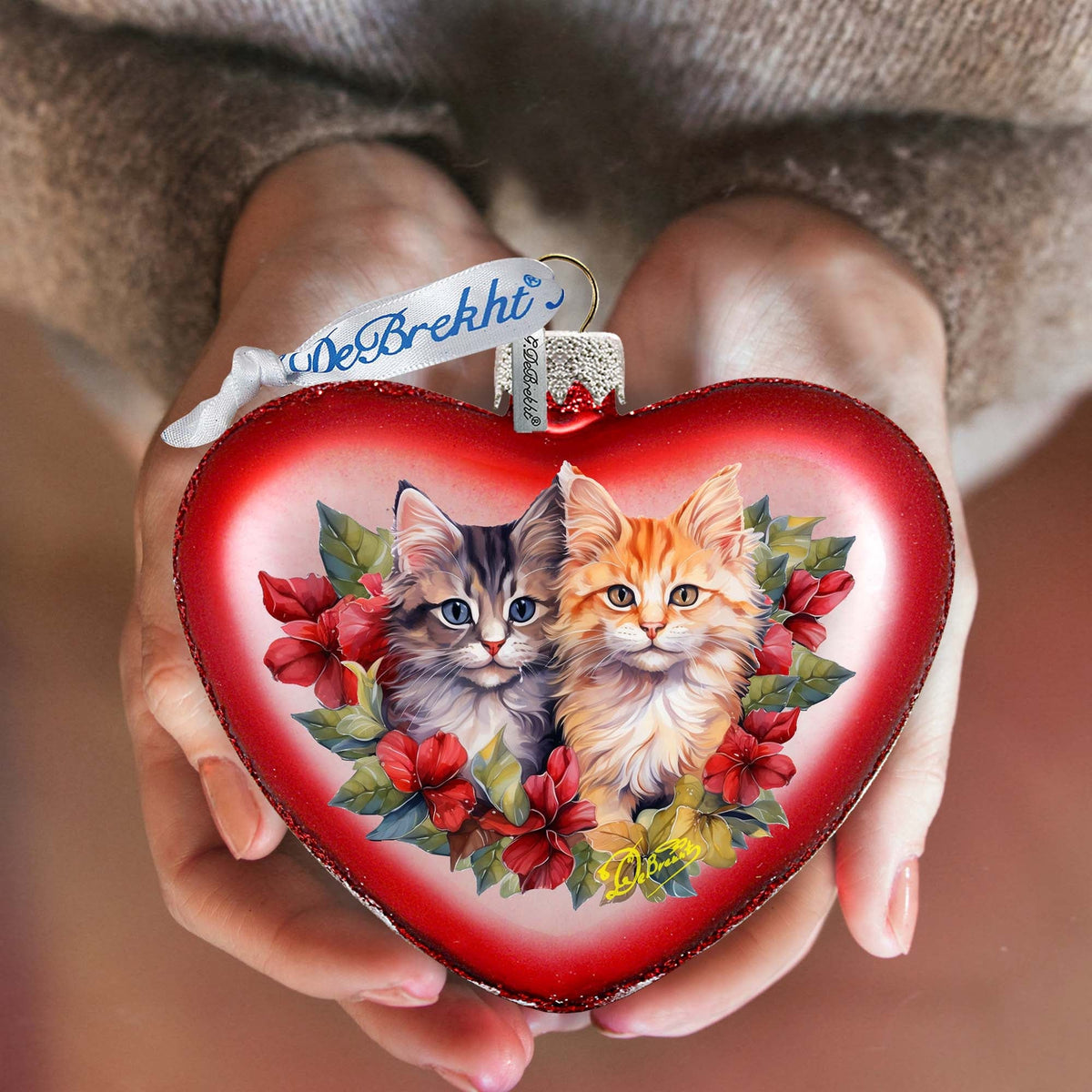 Cute Kittens Heart Glass Ornament by G. Debrekht - Christmas Décor - 753-015