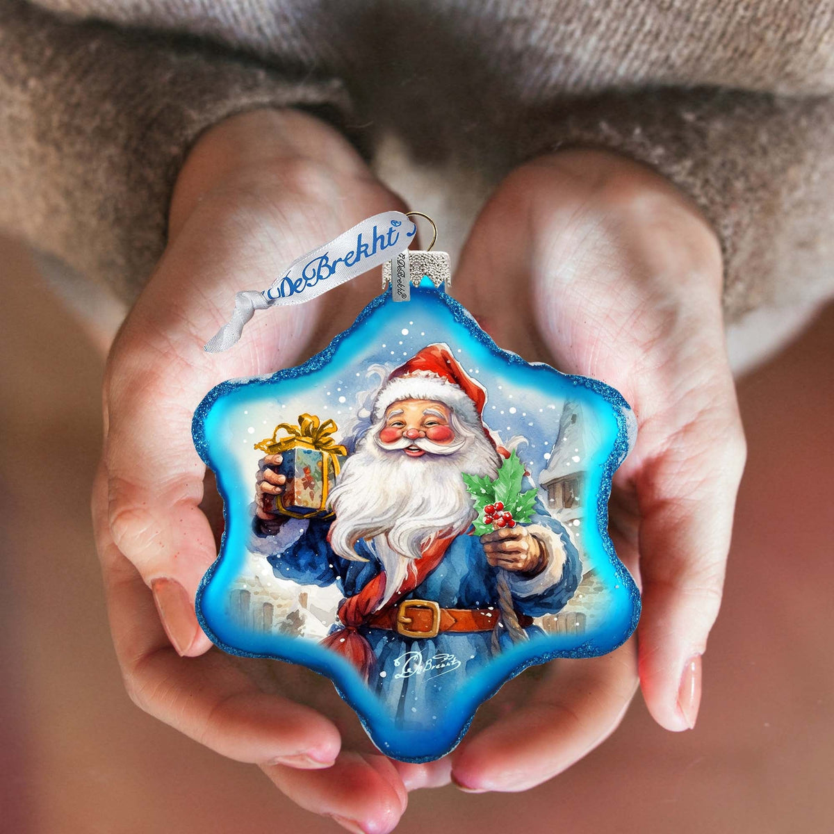 Gift for Santa Snowflake Glass Ornament by G. Debrekht - Christmas Santa Snowman Décor - 754-044