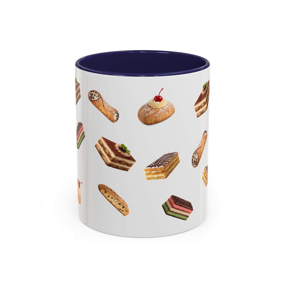 NYC Italian Bakery Pattern Accent Mug | Cannoli Rainbow Cookie Zeppoli Tiramisu Biscotti Napoleon 11oz Ceramic Coffee Cup