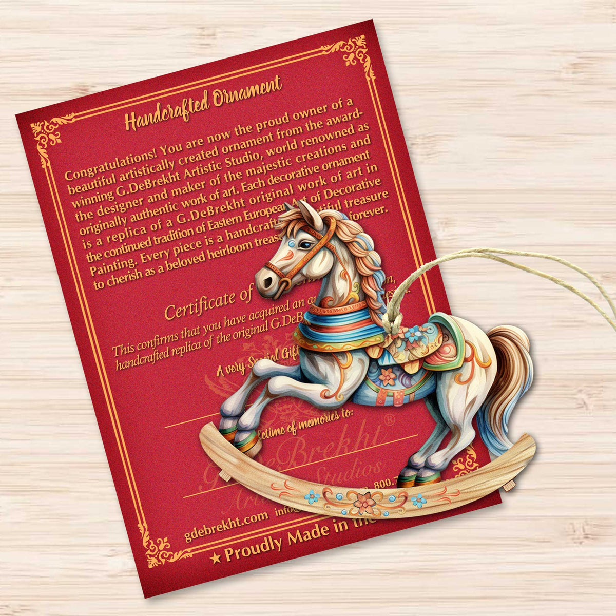 Rocking Horses Wooden Ornaments Set of 3 by G. Debrekht - Christmas Decor - 8100196S3