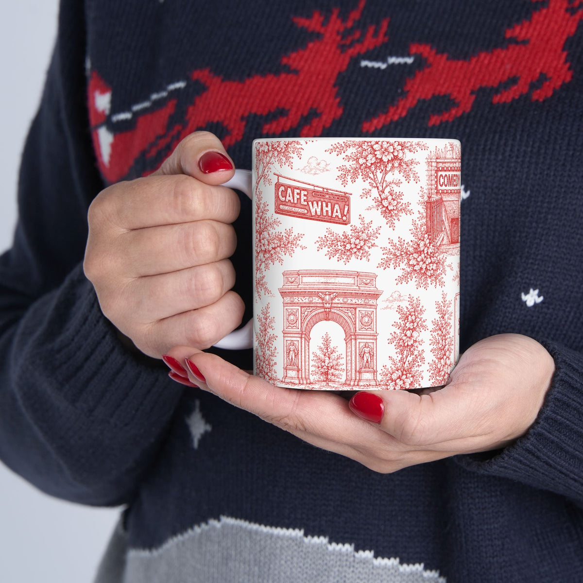 Greenwich Village Red Toile de Jouy Mug | NYC Chinoiserie Ceramic Coffee Cup