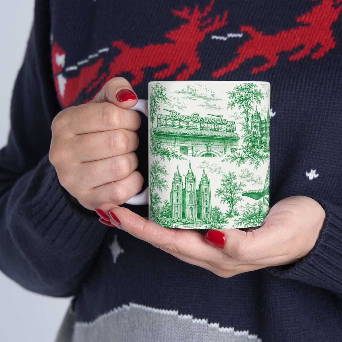 Salt Lake City Green Toile de Jouy Mug — Ceramic Coffee Cup (11oz)