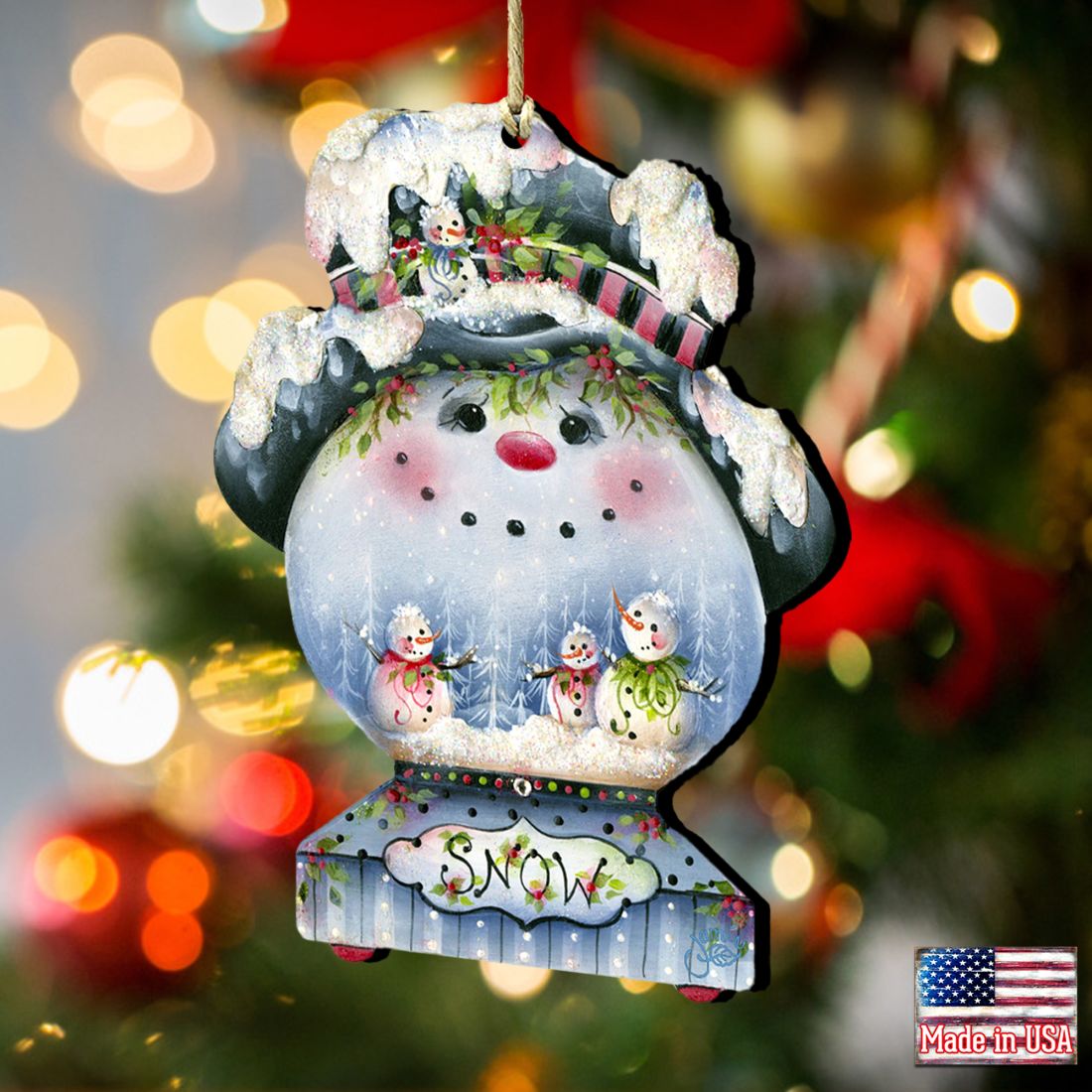 Joe Cool Snow Globe Wooden Ornaments by Jamie Mills-Price - Christmas Santa Snowman Decor - 8457506