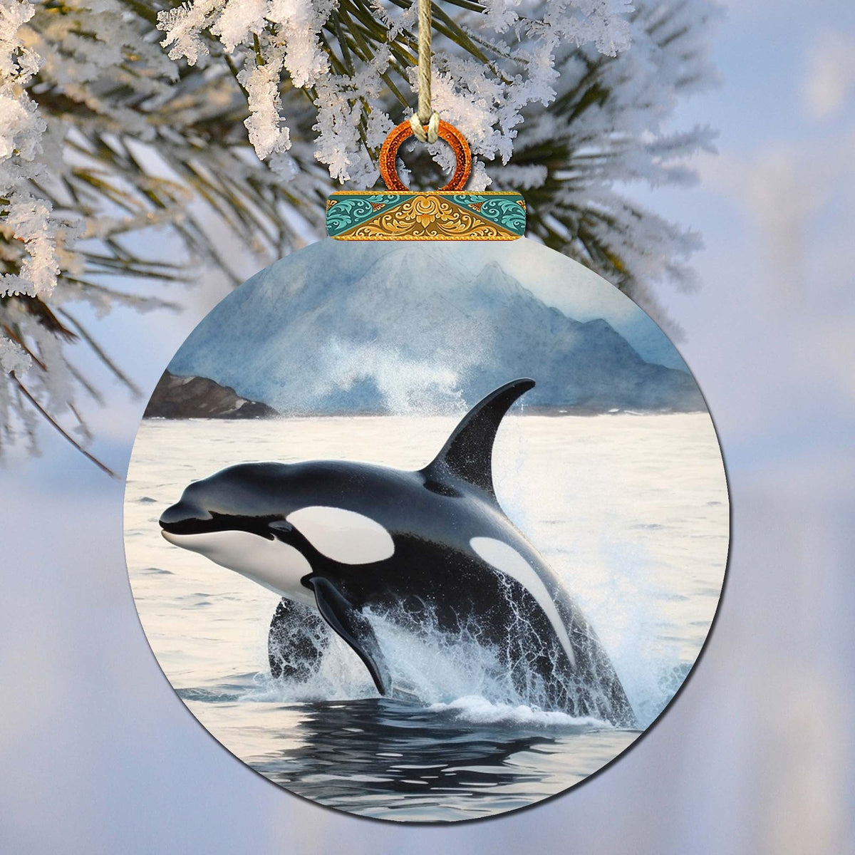 Alaskan Orcas Wooden Ornaments by G.Debrekht - Wildlife Holiday Decor - 870051