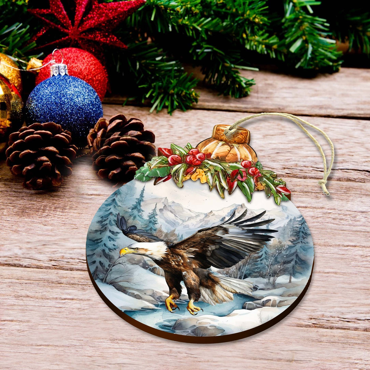 Alaskan Graceful Eagle Wooden Ornaments by G.Debrekht - Wildlife Holiday Decor - 870030
