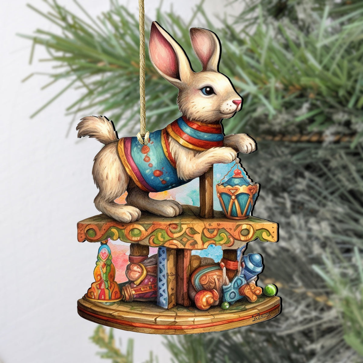 Carousel Bunny with Toys Wooden Ornaments by G. Debrekht - Christmas Decor - 8100195-3