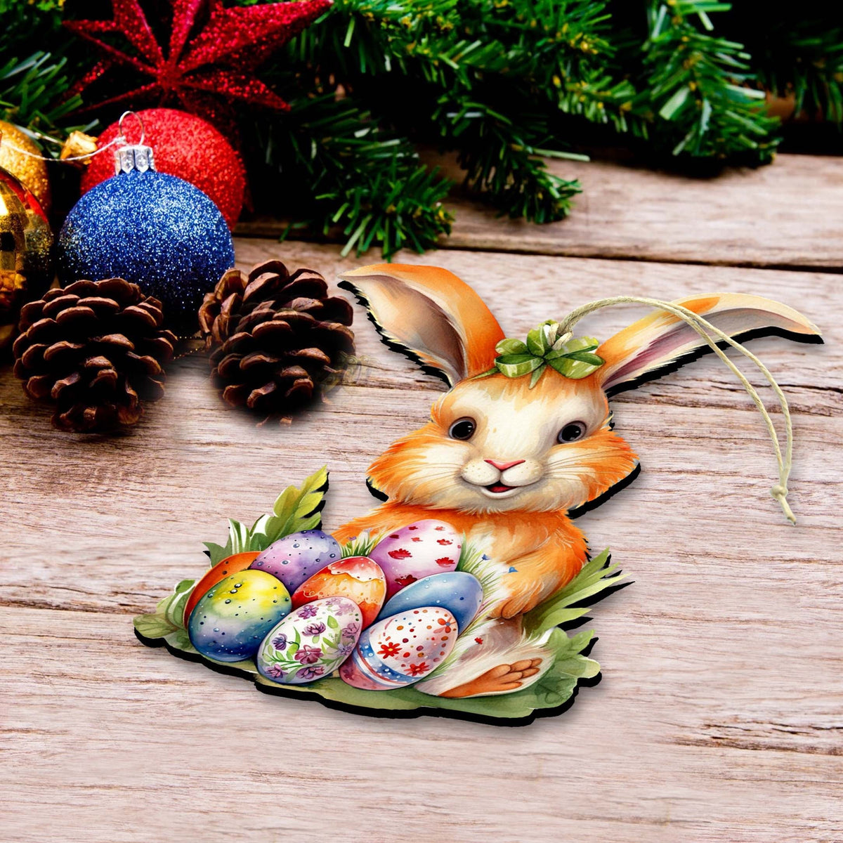 Bunny with Eggs Wooden Ornaments by G. DeBrekht Easter Spring Decor - 8652772