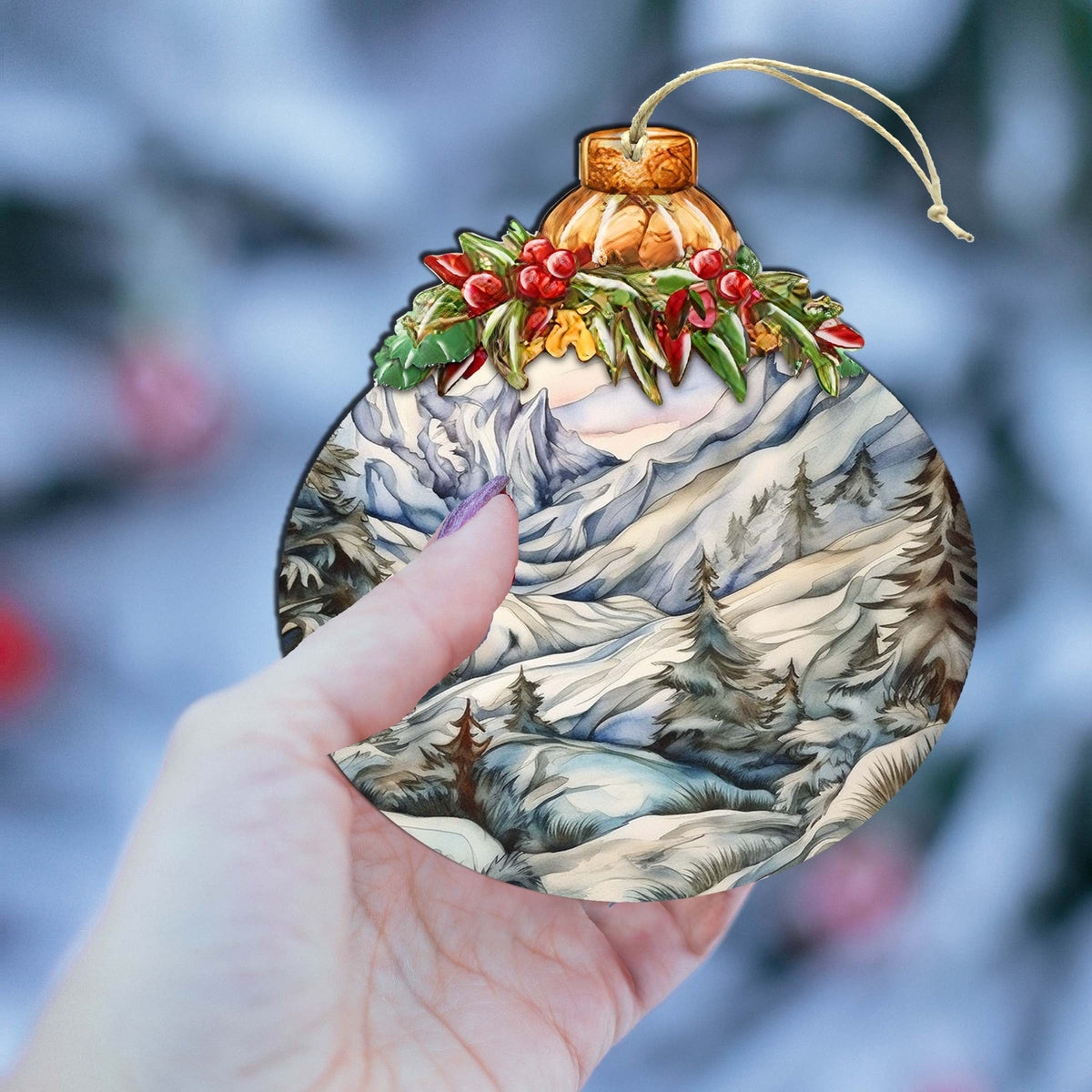 Beauty in Alaska's Snowy Peaks Wooden Ornaments by G.Debrekht - Wildlife Holiday Decor - 870036