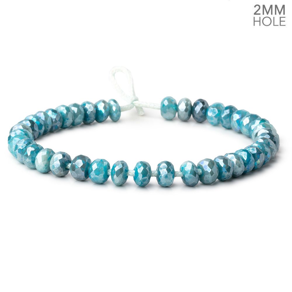 8-8.5mm Mystic Teal Moonstone 2mm Large Hole Faceted Rondelles 8 inch 35 Beads