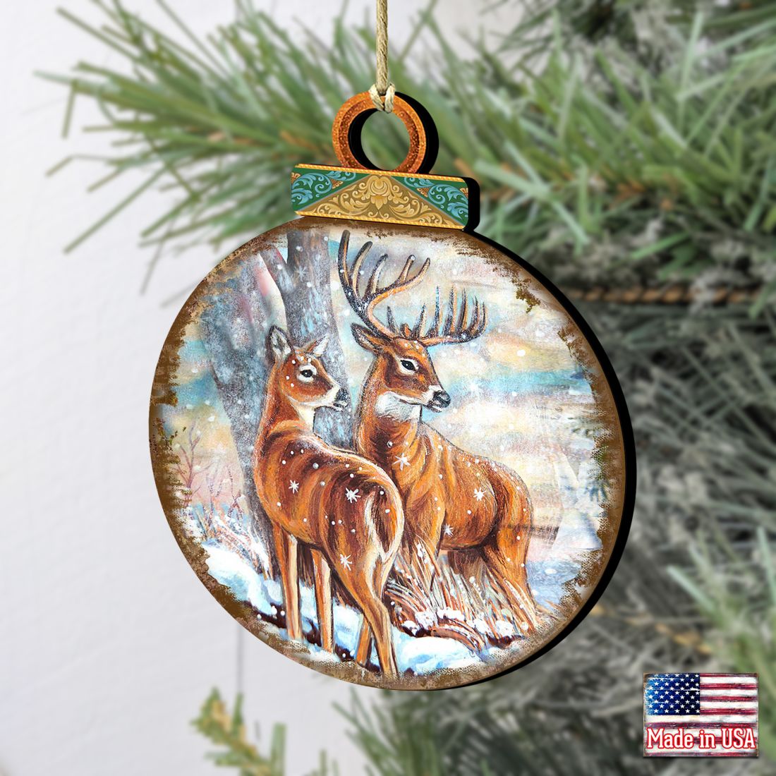 Deer's Family Ball Wooden Ornaments by G. DeBrekht - Wildlife Holiday Decor - 8025212