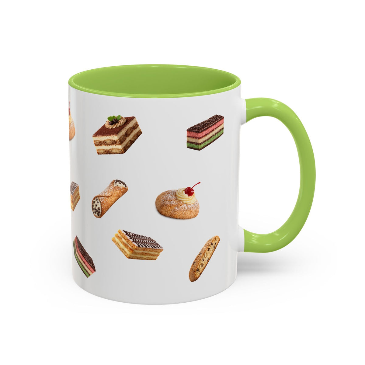 NYC Italian Bakery Pattern Accent Mug | Cannoli Rainbow Cookie Zeppoli Tiramisu Biscotti Napoleon 11oz Ceramic Coffee Cup