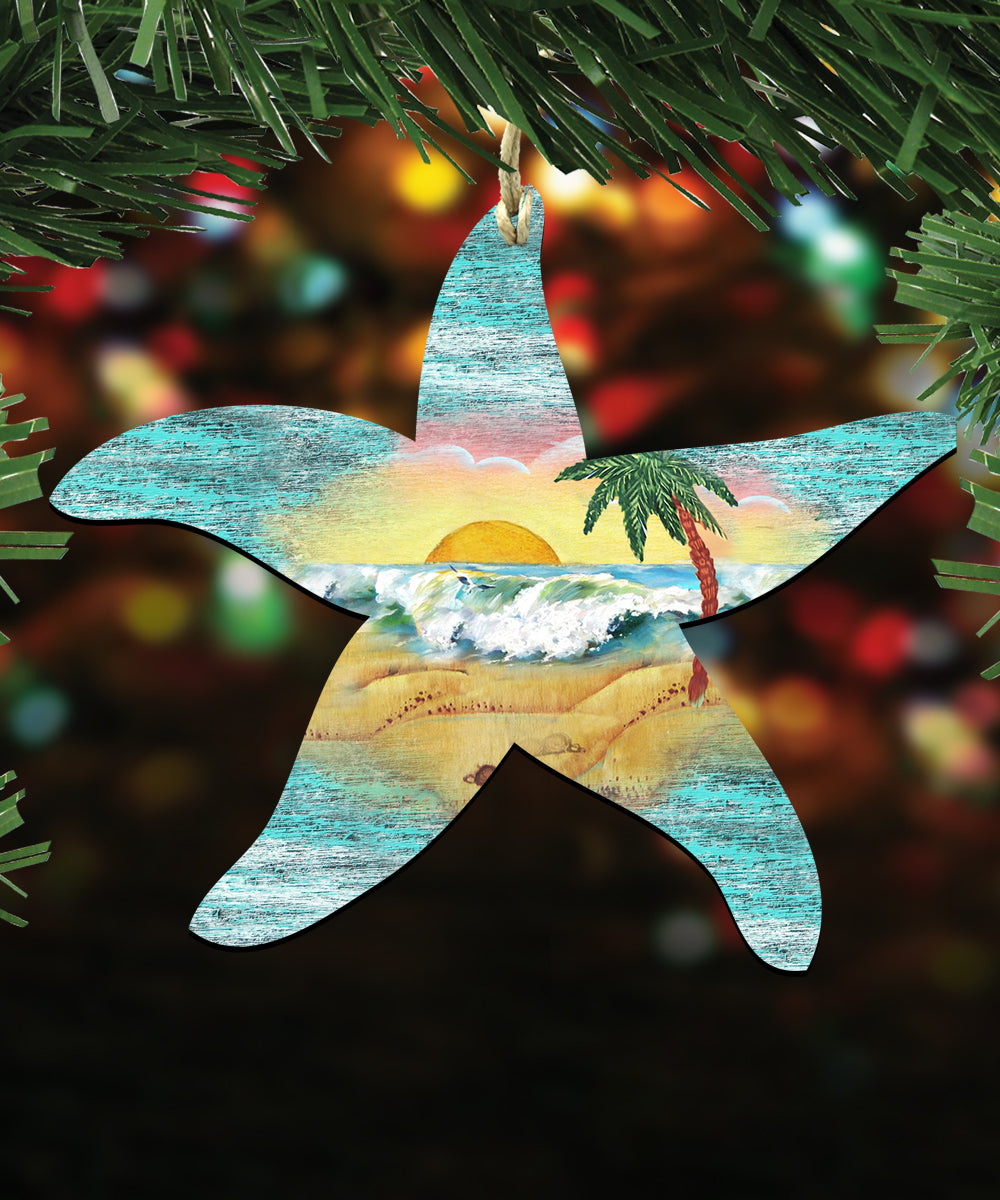 Coastal Wooden Ornaments-Starfish,Jellyfish,Crab-Set of 3 by G. DeBrekht - Coastal Holiday Décor - 8100046S3