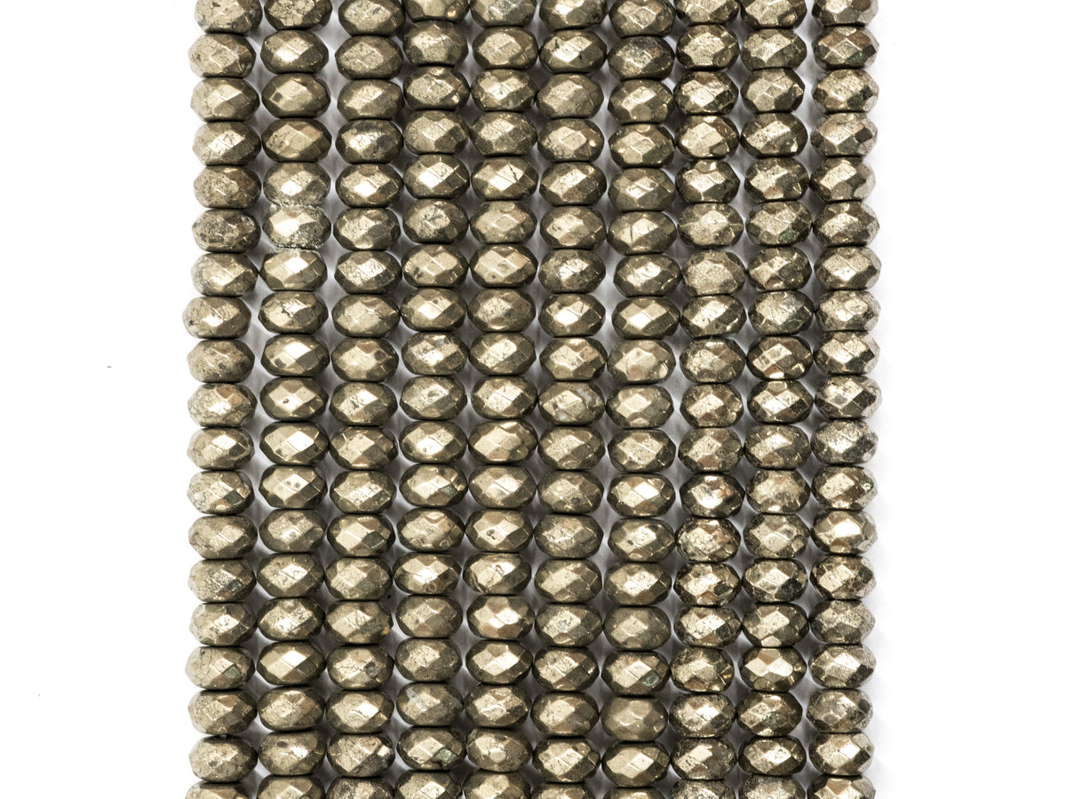 Quality Natural Faceted Pyrite Rondelle Beads,6x10mm/5x8mm/6x4mm/4x3mm/3x2mm, Pyrite Gemstone Beads, 15.5" Full Strand SKU#W4
