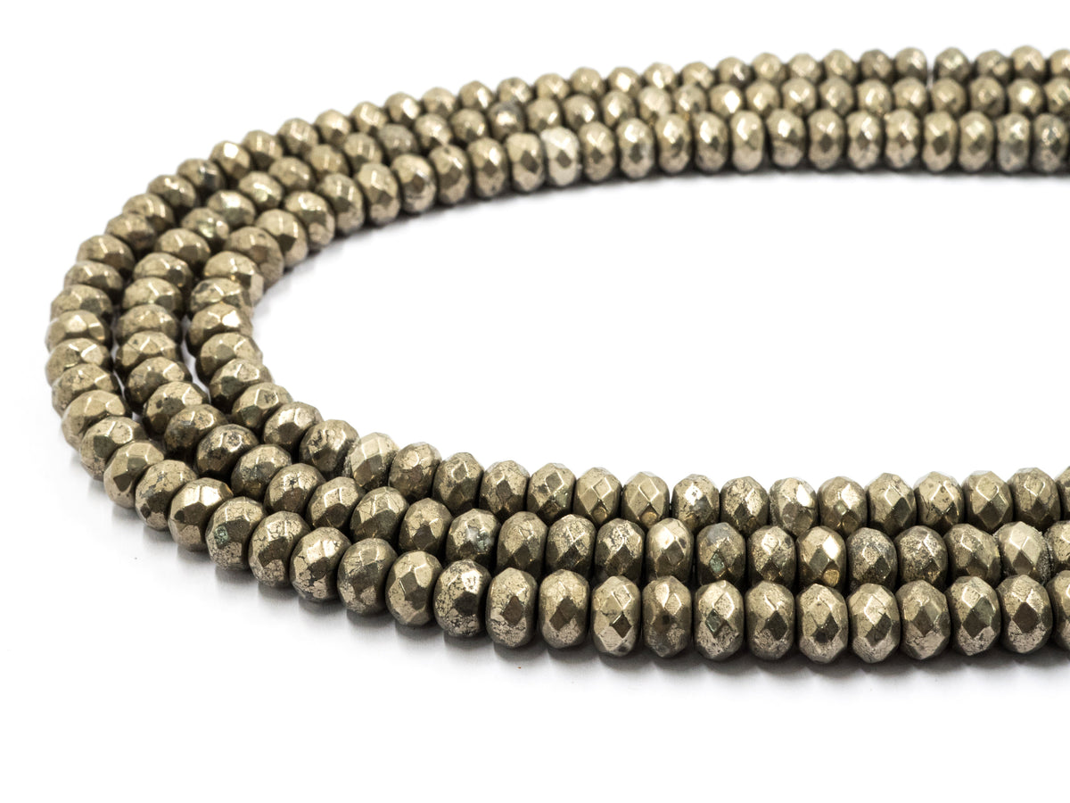 Quality Natural Faceted Pyrite Rondelle Beads,6x10mm/5x8mm/6x4mm/4x3mm/3x2mm, Pyrite Gemstone Beads, 15.5" Full Strand SKU#W4