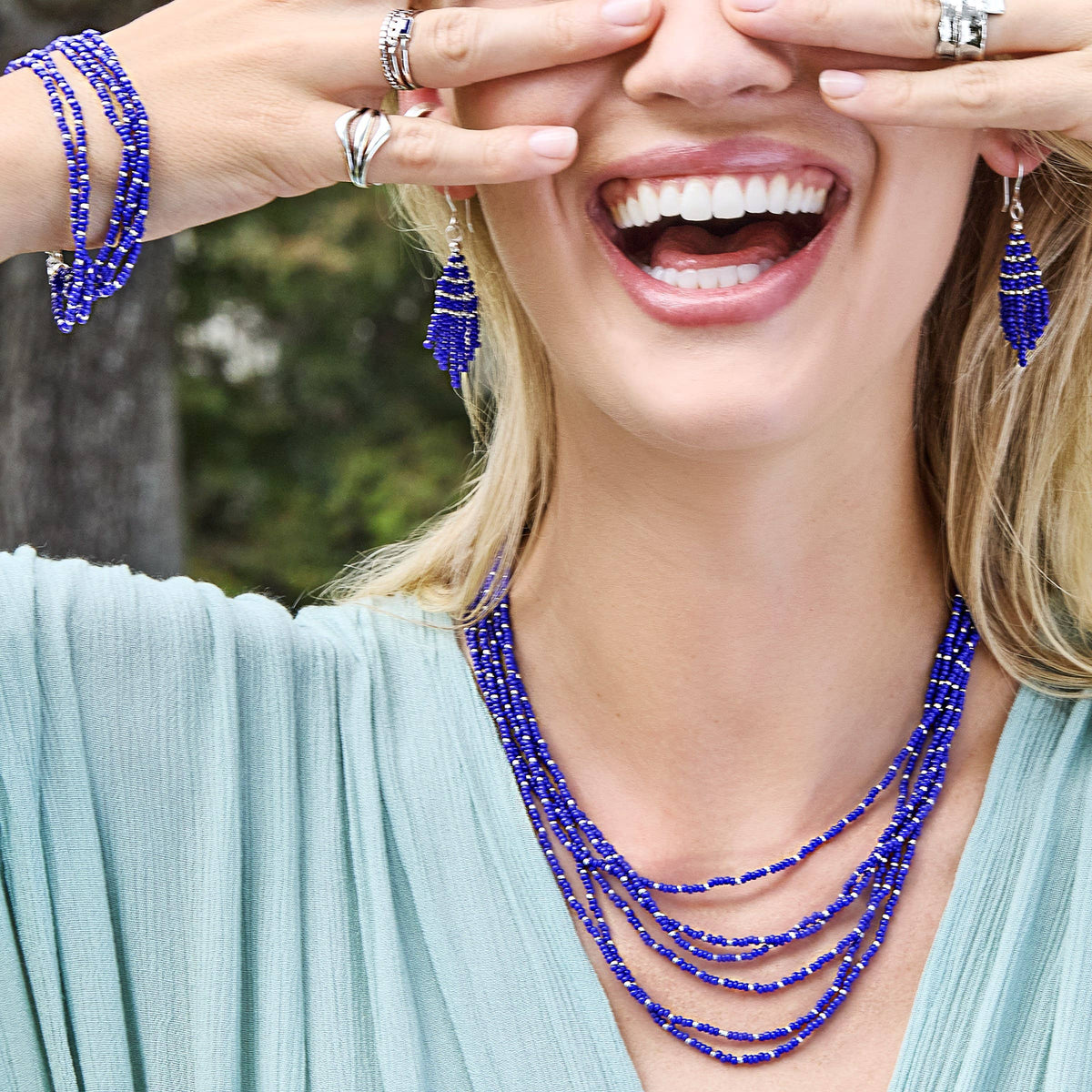 Silpada Endless Harmony Silver Blue Seed Bead Necklace