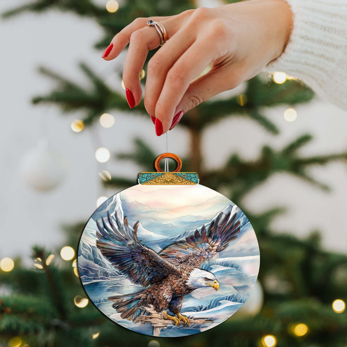 Bald Eagle in Alaska's Sky Wooden Ornaments by G.Debrekht - Wildlife Holiday Decor - 870064