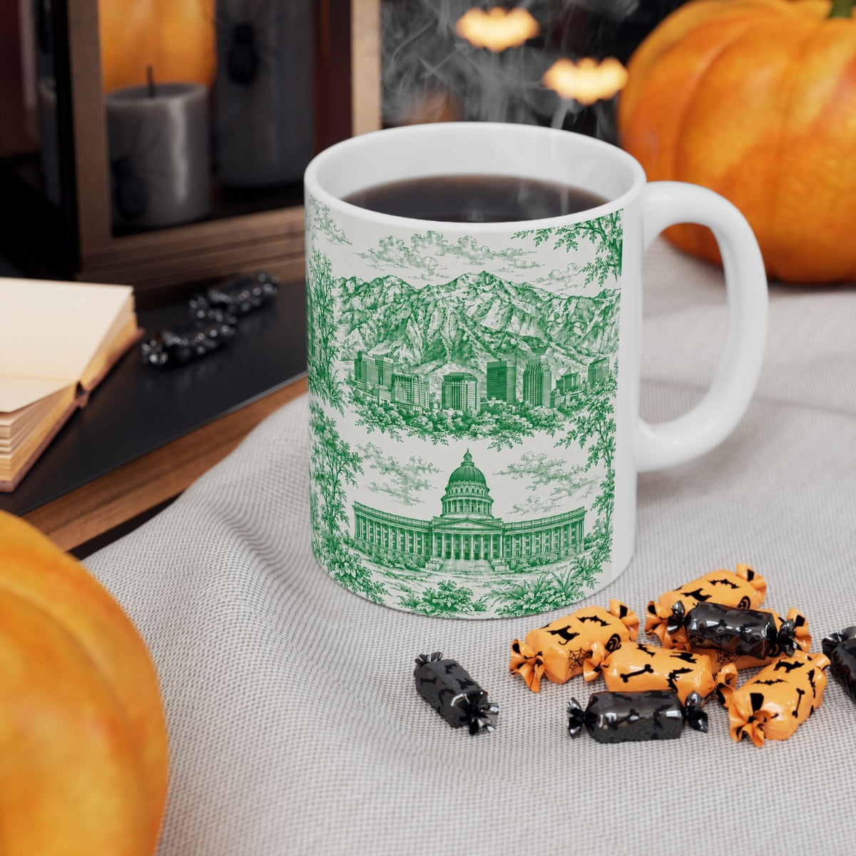 Salt Lake City Green Toile de Jouy Mug — Ceramic Coffee Cup (11oz)