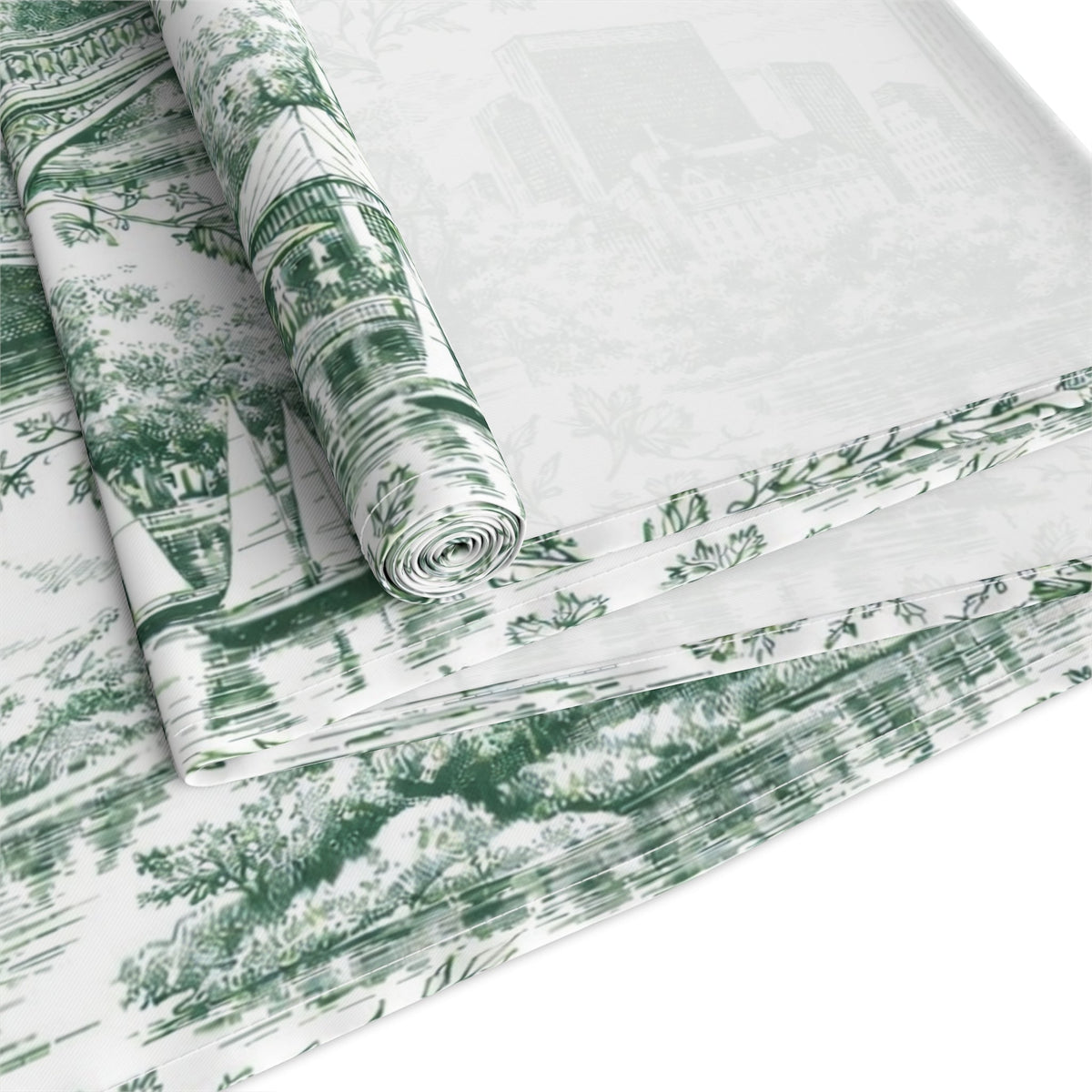 Central Park Green Toile de Jouy Table Runner — New York Chinoiserie Dining Table Decor