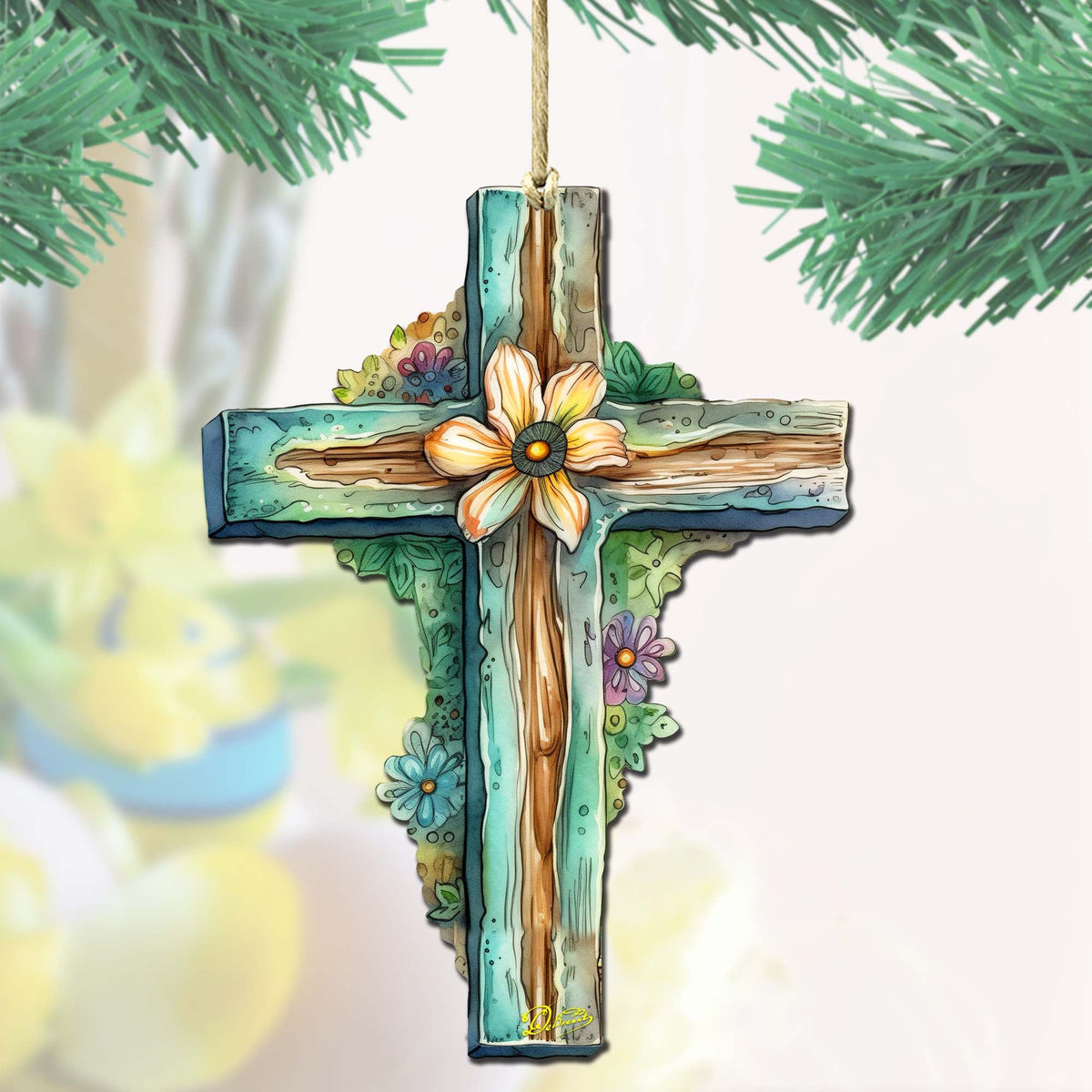 Teal Easter Cross Wooden Ornaments by G. DeBrekht Easter Spring Décor - 8688164