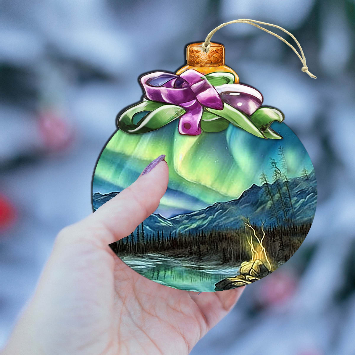 Northern Lights Splendor Wooden Ornaments by G.Debrekht - Wildlife Holiday Décor - 870024