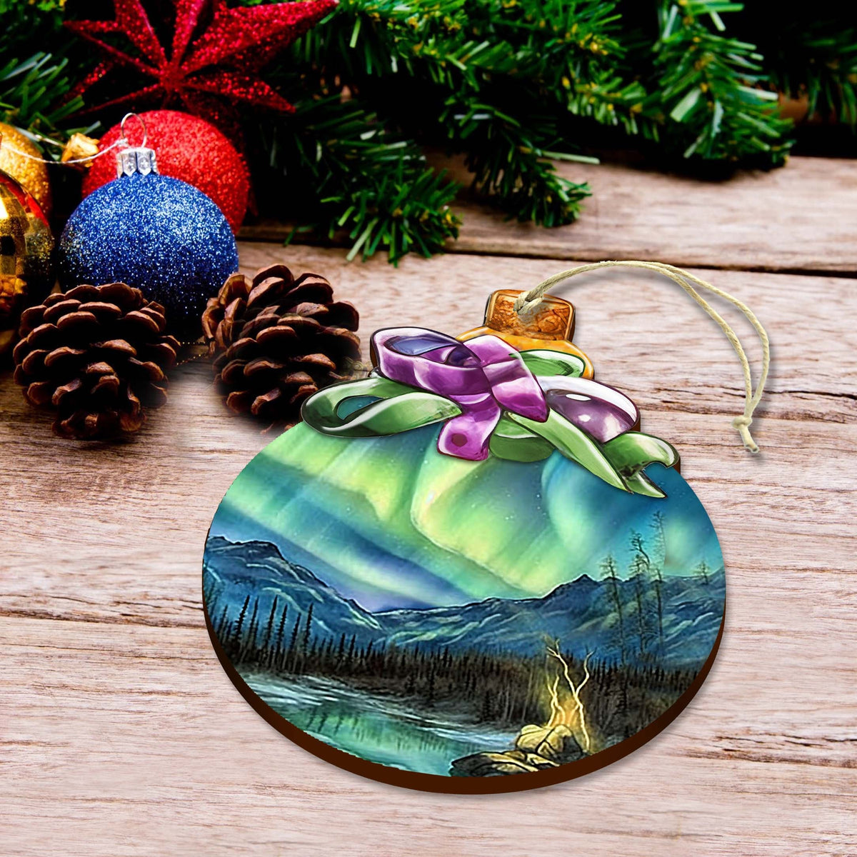 Northern Lights Splendor Wooden Ornaments by G.Debrekht - Wildlife Holiday Décor - 870024
