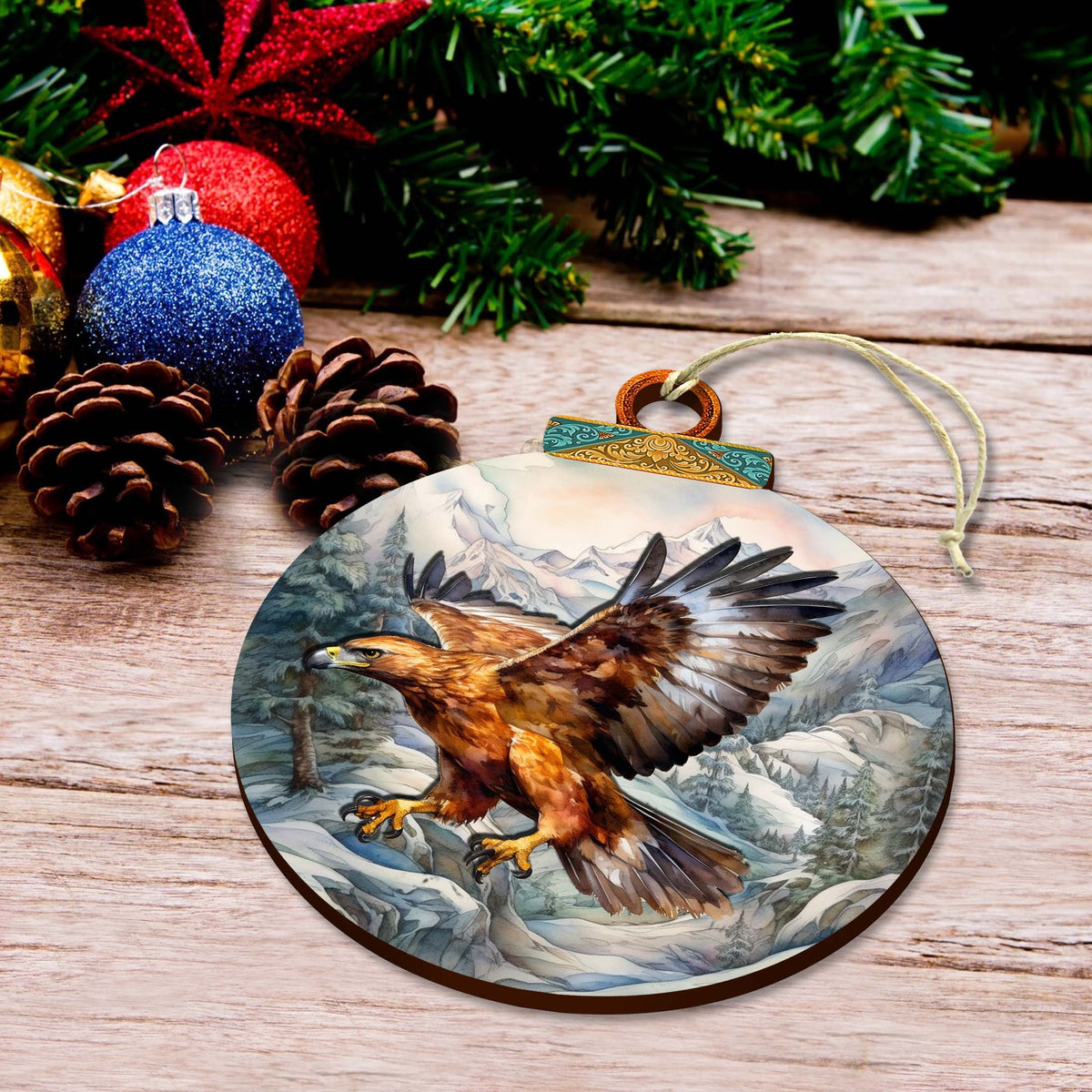 Flying Golden Eagle Wooden Ornaments by G.Debrekht - Wildlife Holiday Décor - 870060