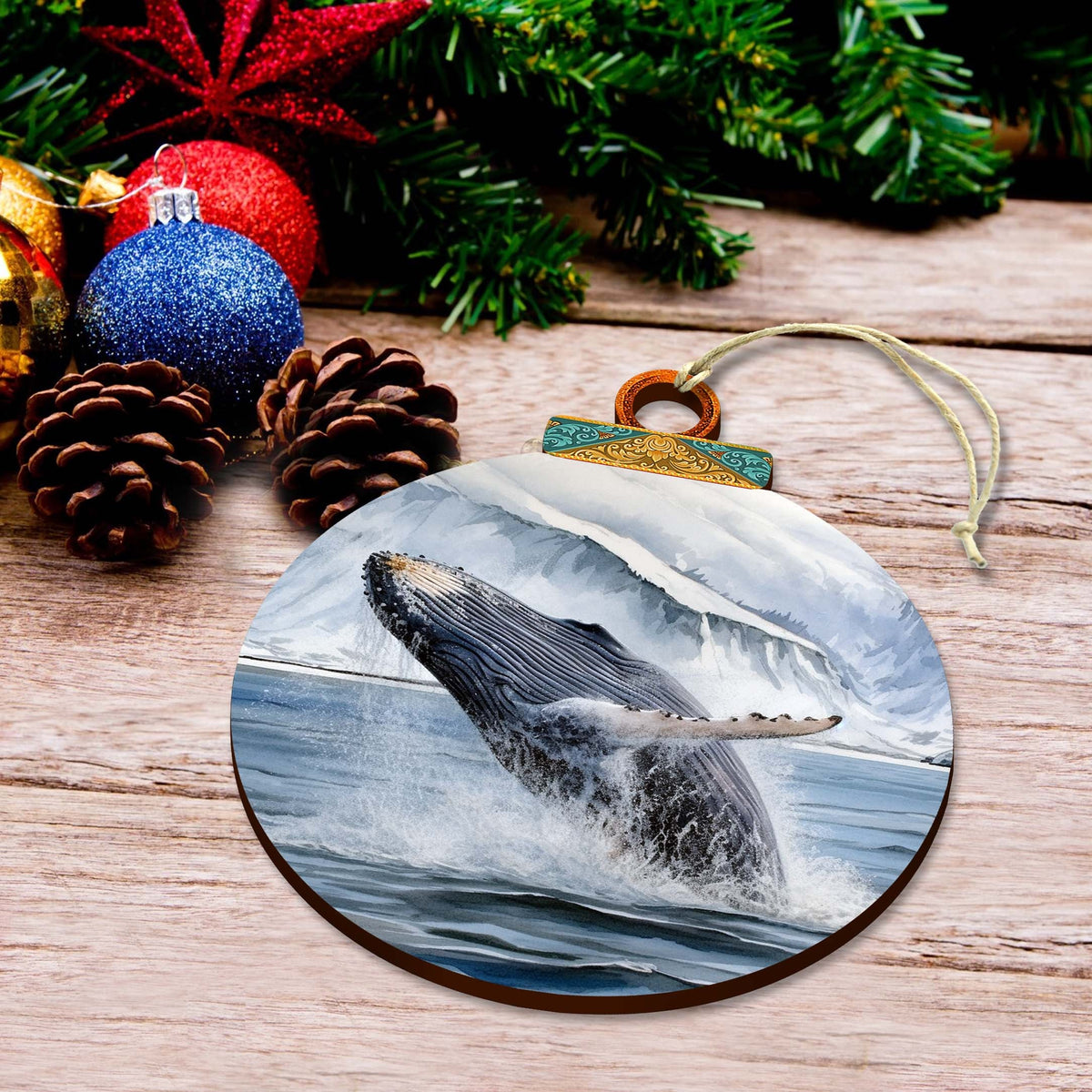 Alaskan Humpback Whale Harmony Wooden Ornaments by G.Debrekht - Wildlife Holiday Décor - 870079