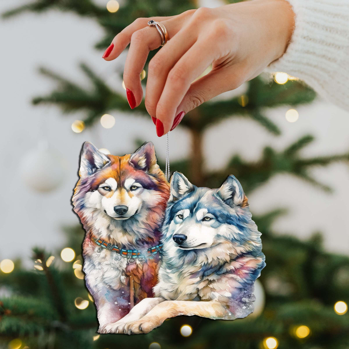 Mysterious Wolves Wooden Ornaments by G.Debrekht - Wildlife Holiday Décor - 8710115-3