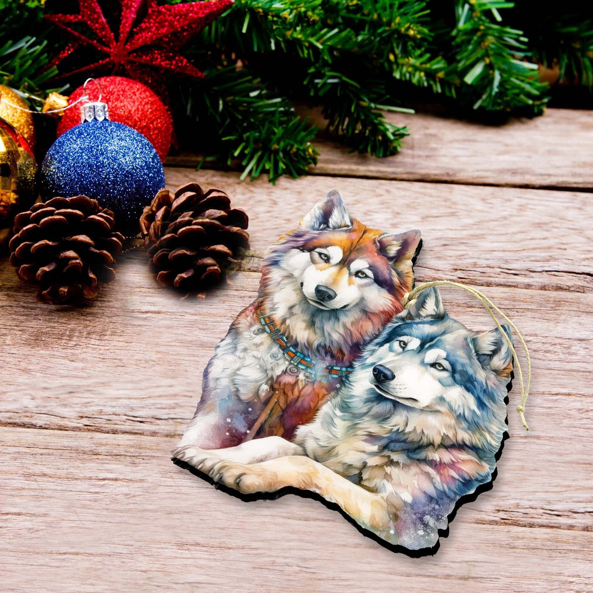 Mysterious Wolves Wooden Ornaments by G.Debrekht - Wildlife Holiday Décor - 8710115-3